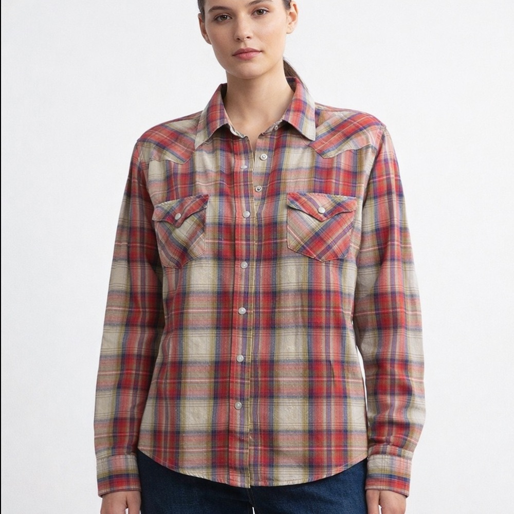 ROUGH STOCK Panhandle Slim Metallic Plaid Pearl Snap Western Shirt XL